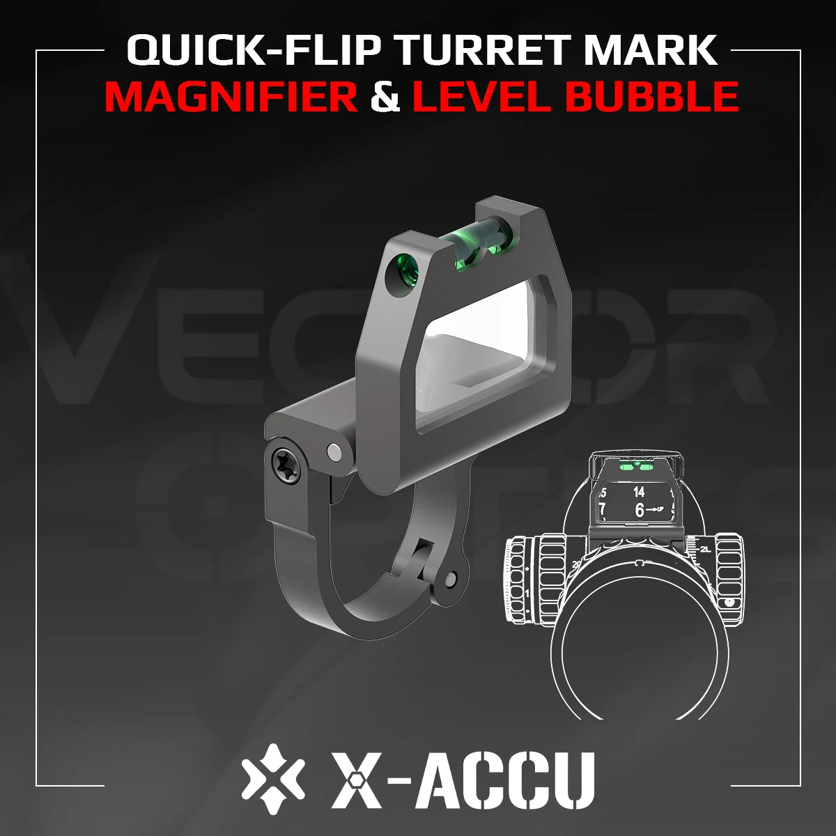 Vector Optics X-ACCU 30mm/34mm Schnellklappbarer Ring mit Vergrößerungsglas und Luftblasen-Niveau für Zielfernrohr.