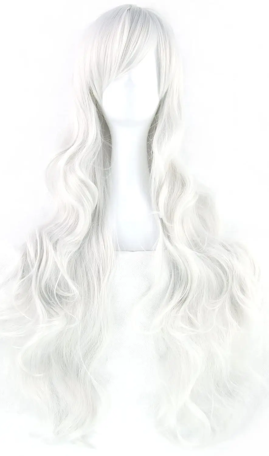 Halloween New Black Cat Cosplay Wig Women Silver White Long Curly Hair with Oblique Bangs Halloween Costume Party Wigs for Women view 3