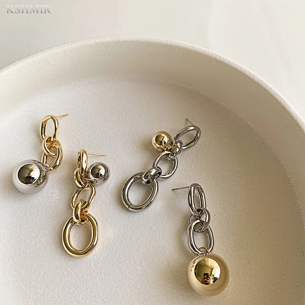Vintage Metal Ball Geometric Hollow out Hit Color Chain Earrings for Women New Stylish Gold Silver Color Earrings Jewelry