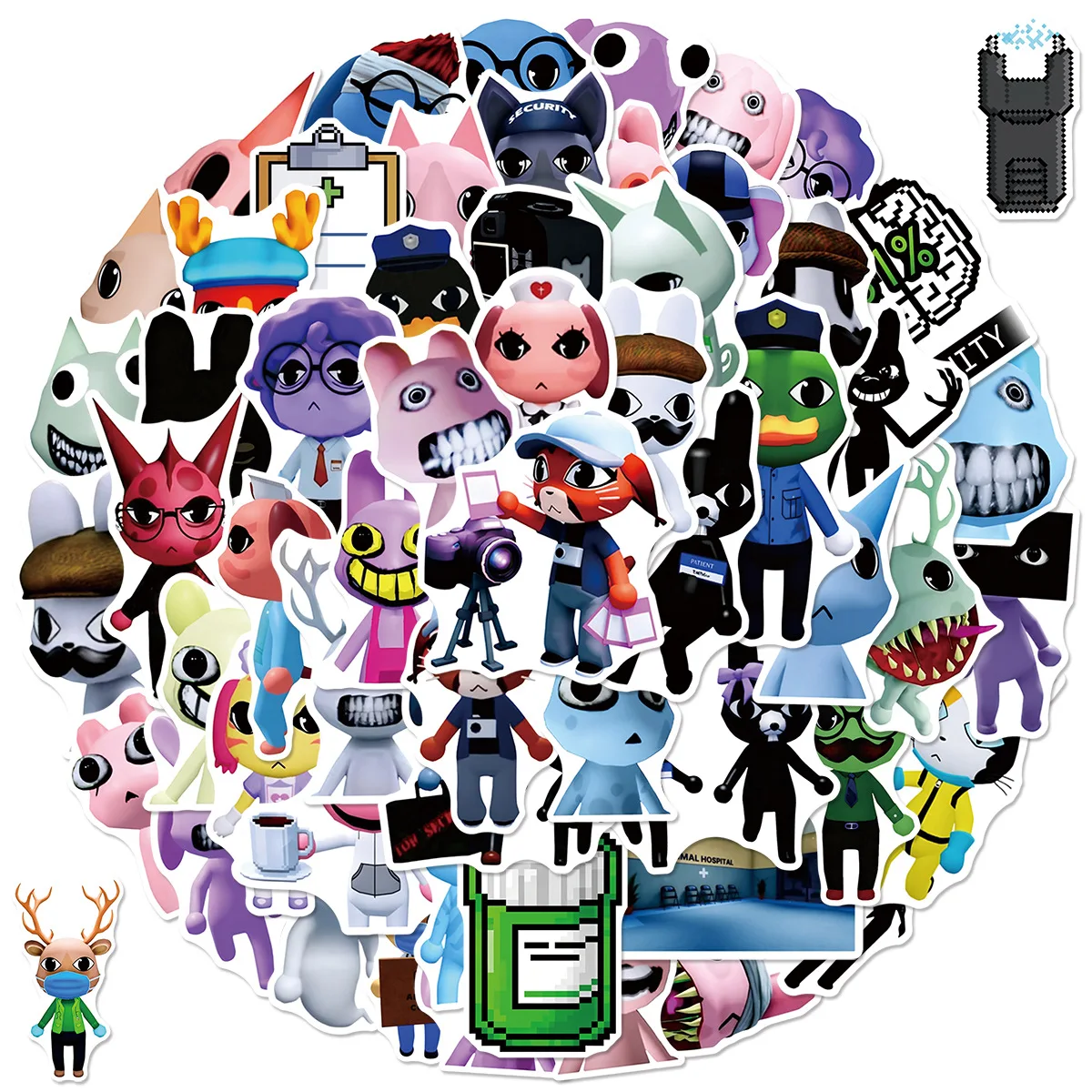 60pcs/Set Animal Hospital Horror Stickers Decal DIY Luggage Phone Scraphbook Waterproof Sticker