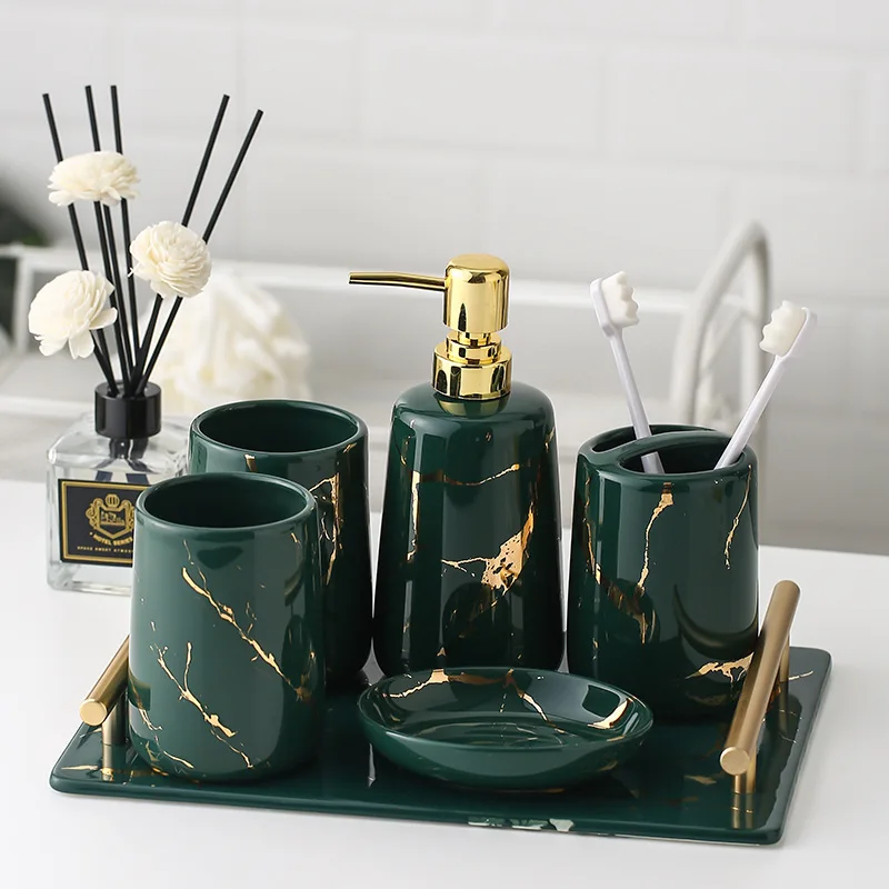 Ceramic Imitation Marble Bathroom Accessories Set Washing Tools Mouthwash Cup Soap Toothbrush Holder Wedding Supplies