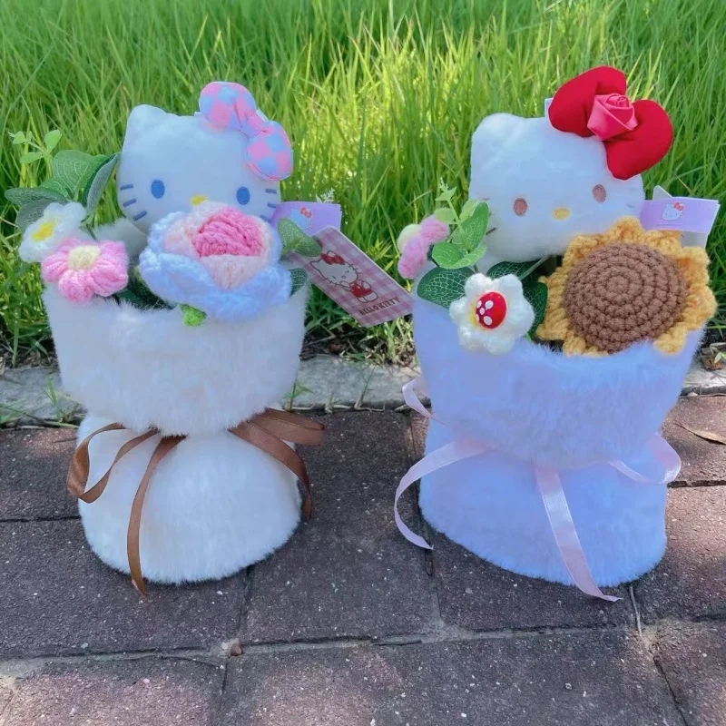 Echte Hellokitty Katzen-Plüschpuppe Gefüllte Tiere mit Blumen Kreativer Handgefertigter Blumenstrauß Valentinstag Weihnachten Abschlussgeschenke – Detail 2