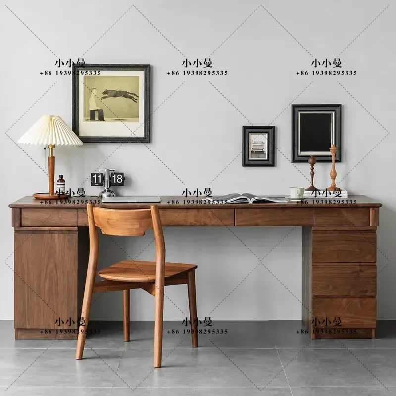 North American Black Walnut Double Desk Modern Simple Bedroom Home Study Writing Desk Long Table Log Desk