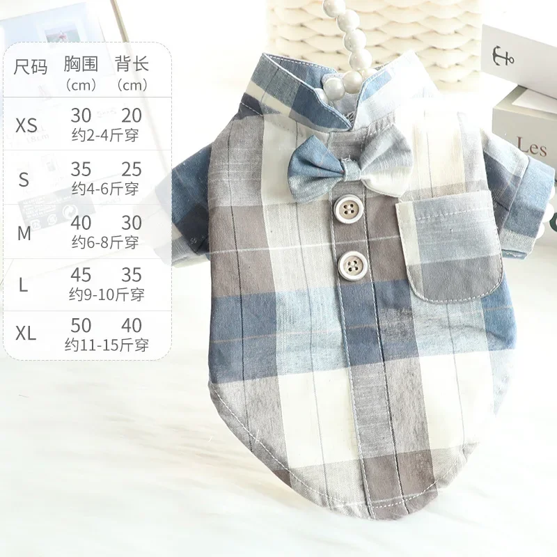 Cartoon Dog Clothes Plaid Shirts Clothing for Dogs Small Super Pet Outfits Cute Spring Summer Bowknot Print Boy Ropa Para Perro