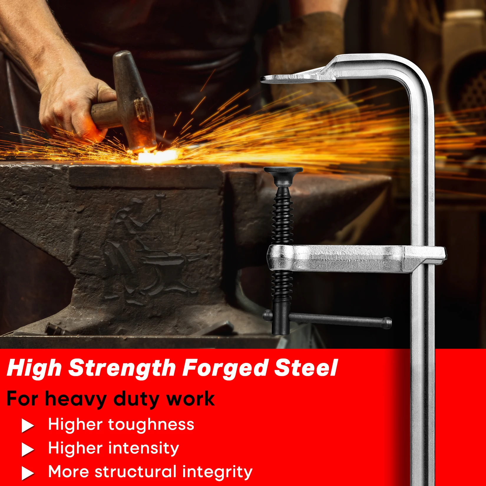 SHALL 4-Pack Bar Clamps Set 300mm(12inch) Light-duty Drop Forged Steel Bar ClampsSteel F Clamps with Max 450Lbs Load Woodworking