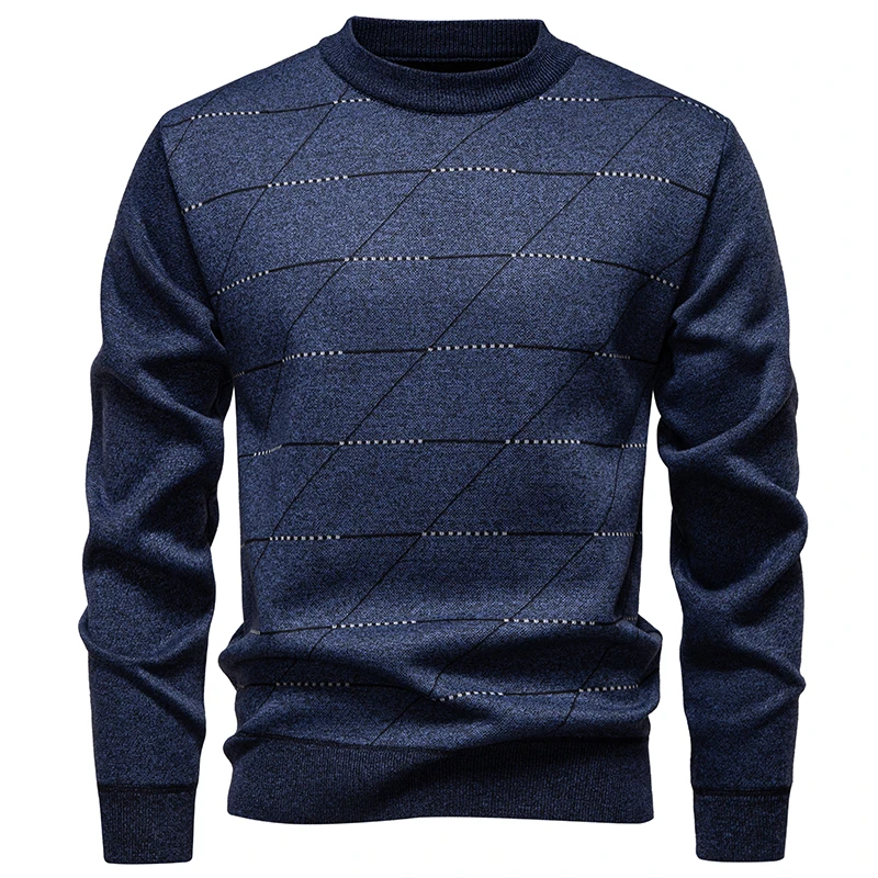 سترة رجالية متماسكة برقبة دائرية بلوفر منسوج للرجال للخريف والشتاء ملابس تريكو مبطنة بالصوف #3