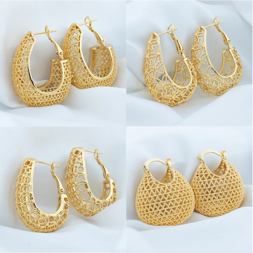 4Sets Fancy Hollow Out Pattern Earrings for Women Metal Style U Shape Circle Earrings Modern Fashion Girls Ear Jewelry Accessory