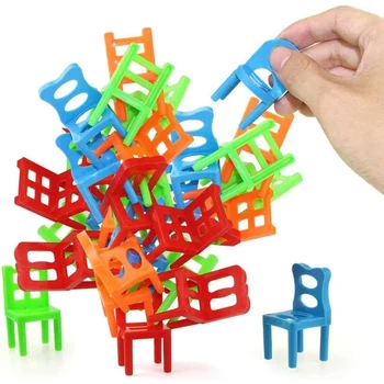 18pcs/set Balance Chairs Board Game Mini Stacking Blocks Assembly Family Balancing Educational Interactive Learning Toy for Children