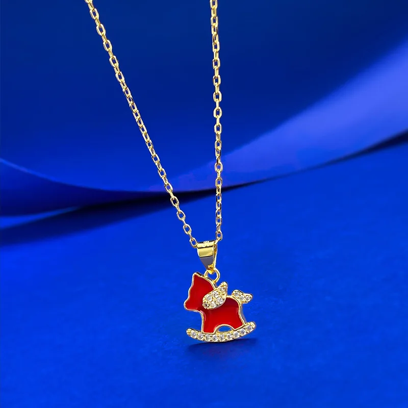 

S925 silver gold-plated red drip glue little Pegasus necklace, small and exquisite women's jewelry