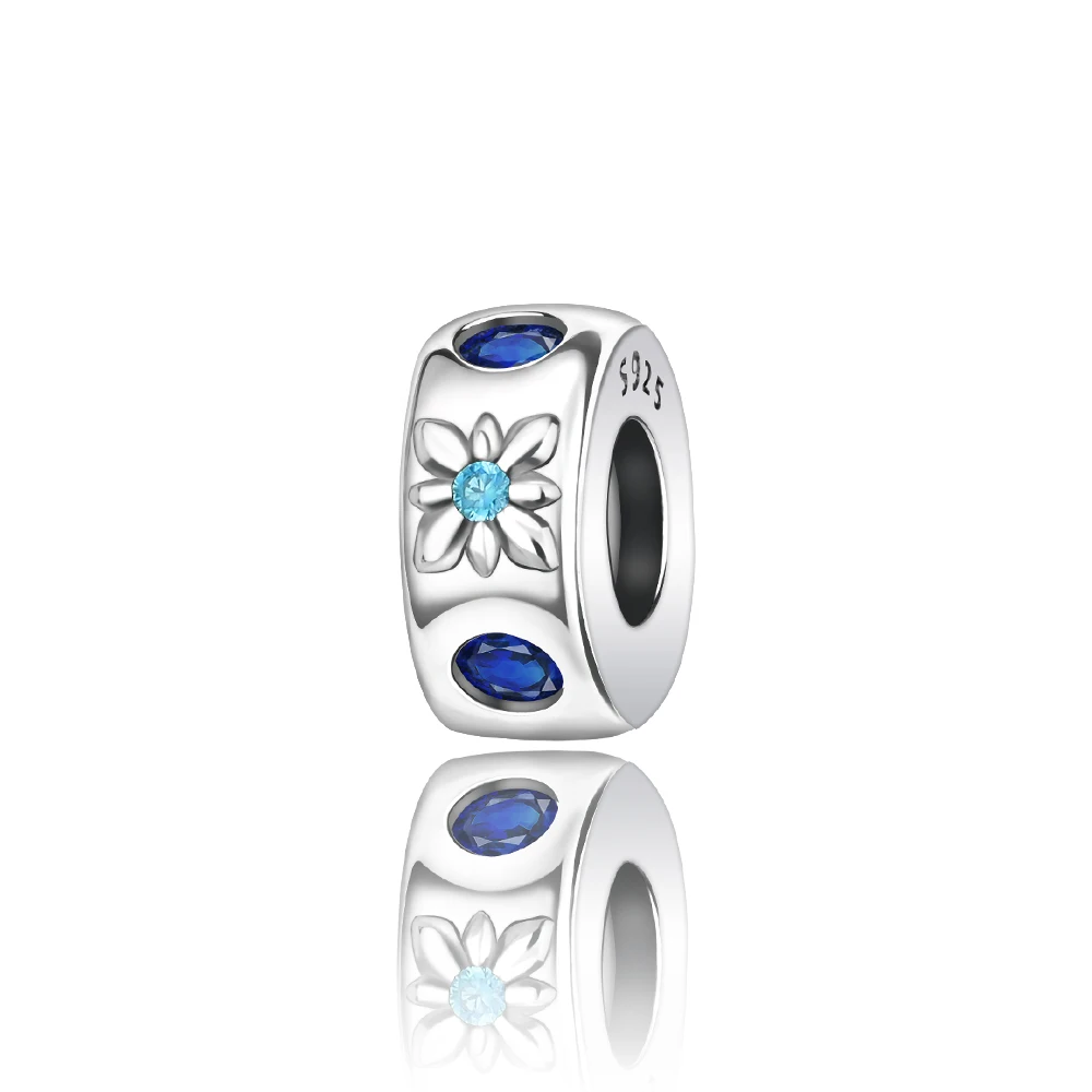 

Danturn 925 Sterling Silver Original Beads Sea-blue Snowflake Dangle Charm fit Snake Chain Bracelet Fashion Women Jewelry Making