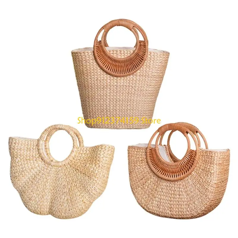 

G5AE Women Straw Bag Elegant Beach Bag Handwoven Beach Bag Stylish Top Handle Bag