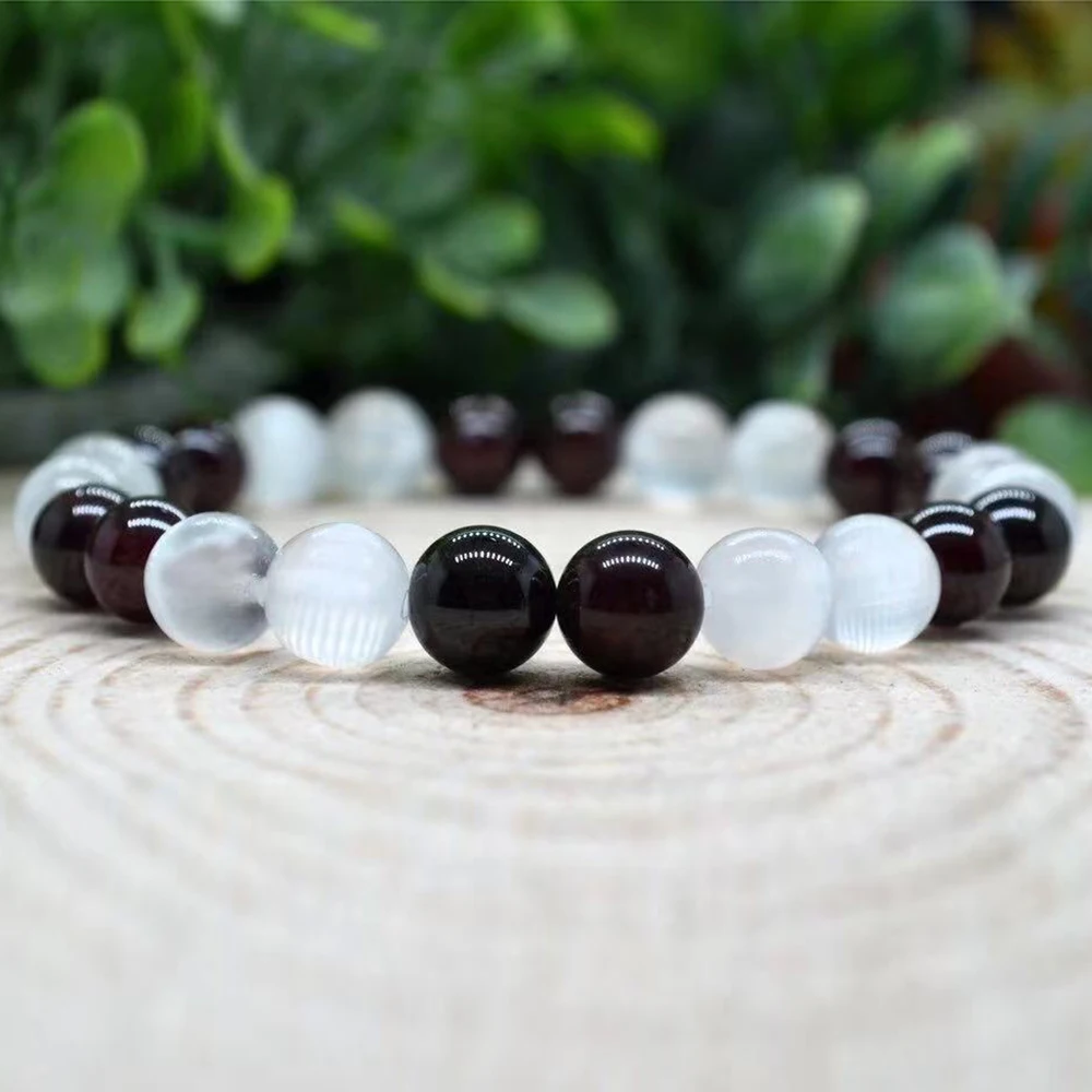 Ruberthen 8 MM Garnet AAA Grade Tanzania Selenite Bracelet Womens Mens EMF Energy Protection Jewelry