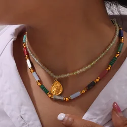 Wonderful Necklace For Women Stainless Steel Nature Stones Chain Pearl Beaded Luxury Jewelry Party Wedding Gift