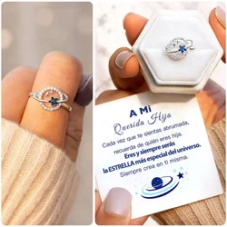 TO MY DAUGHTER PLANET AND STAR RING 2022 Dropshipping Fashion Ring Gift For Girls Cubic Zirconia Silver Color