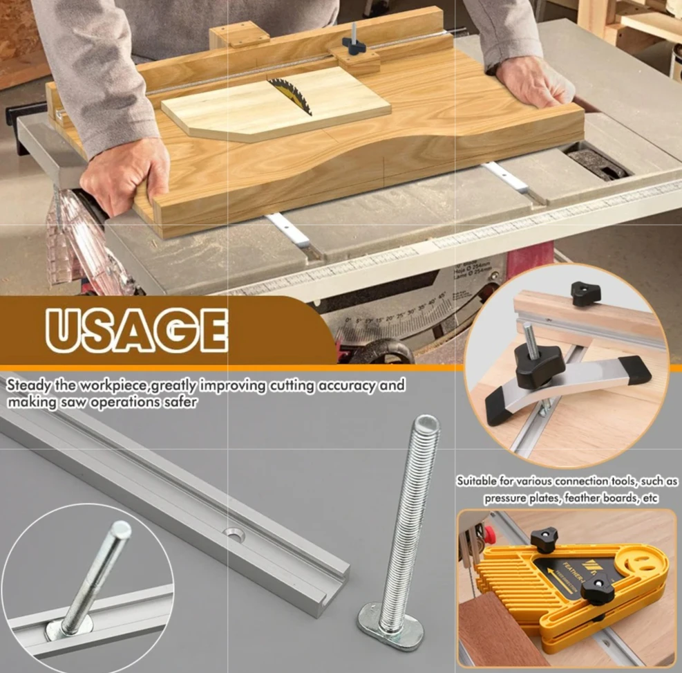 

19# T-Track Kit for Router Table, Aluminum T-Slot & Miter Track Set with Accessories, Workbench DIY & Crosscut Sled Tool