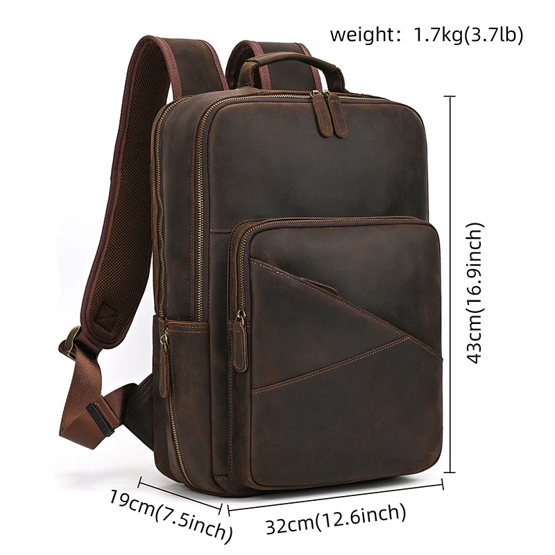 Real Leather Backpack Men Laptop Bagpack Vintage Cow Leather School Bag High Capacity Computer Backpack Anti theft Daypack Man