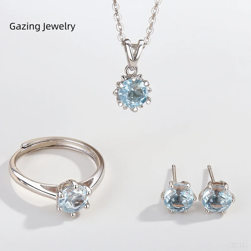 

S925 Sterling Silver Necklace for Women - Premium Designed Jewelry Set with Natural Crystals (Peridot & Topaz) in Six-Claw Setti