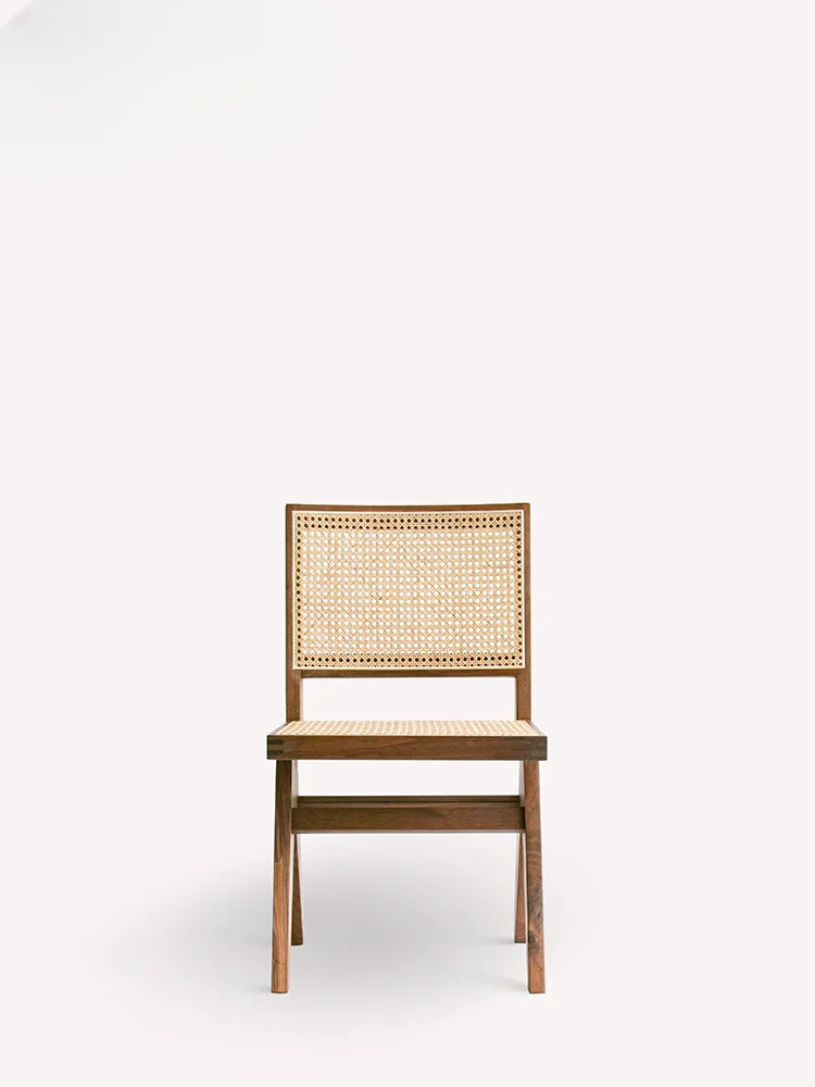 Armless dining chair, wood wax oil walnut rattan chair