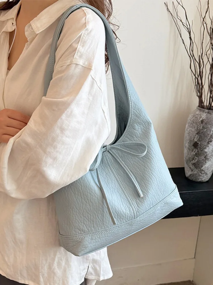 Bolso con lazo para mujer, bolso de hombro a la moda de verano, bolso de mano de gran capacidad, Popular para ir al trabajo, viaje de alta calidad, 2024