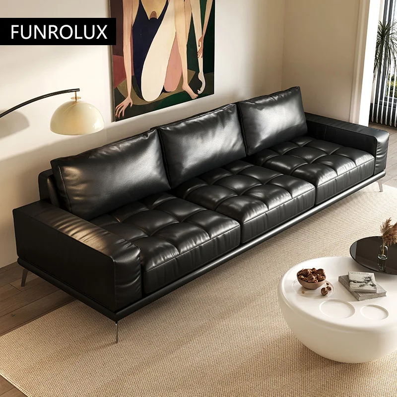 Modern Simple Sofa Leather Sofa Retro French Living Room Household Sofa Square Business Sofa