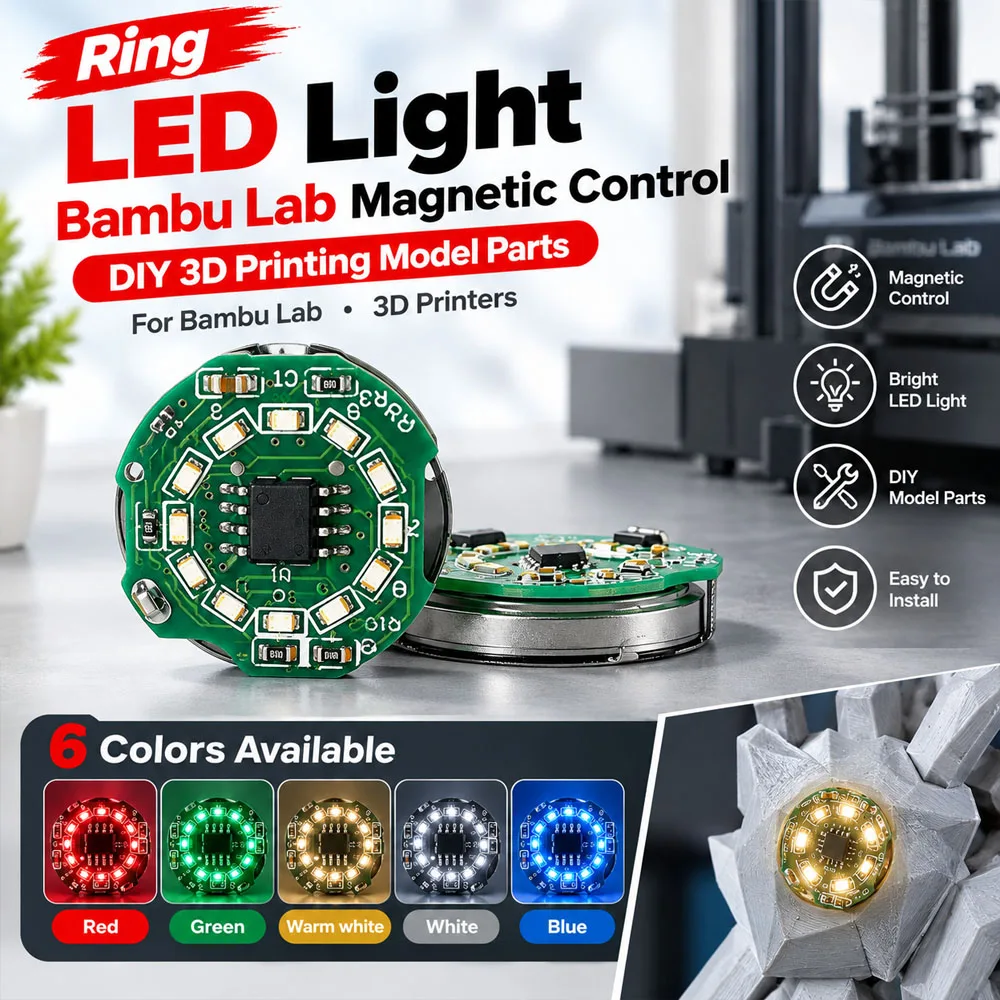 DIY Magnetic Control Ring LED Light for Bambu Lab Decorative Lighting Accessory for Finished 3D Printing Models