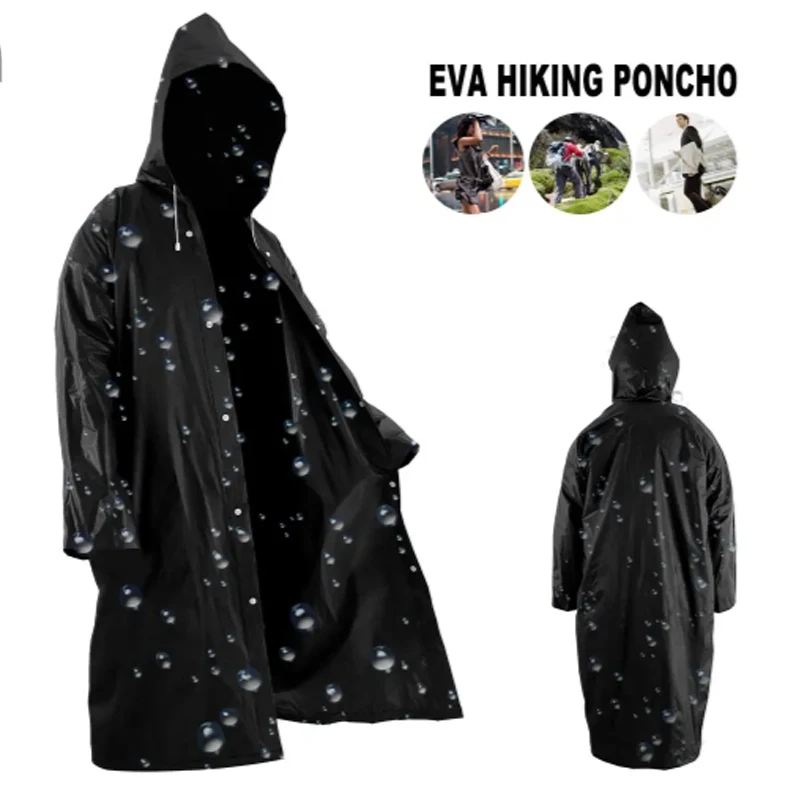 Parent-child raincoat Eva Black Waterproof thickened camping and hiking raincoat for adults and children