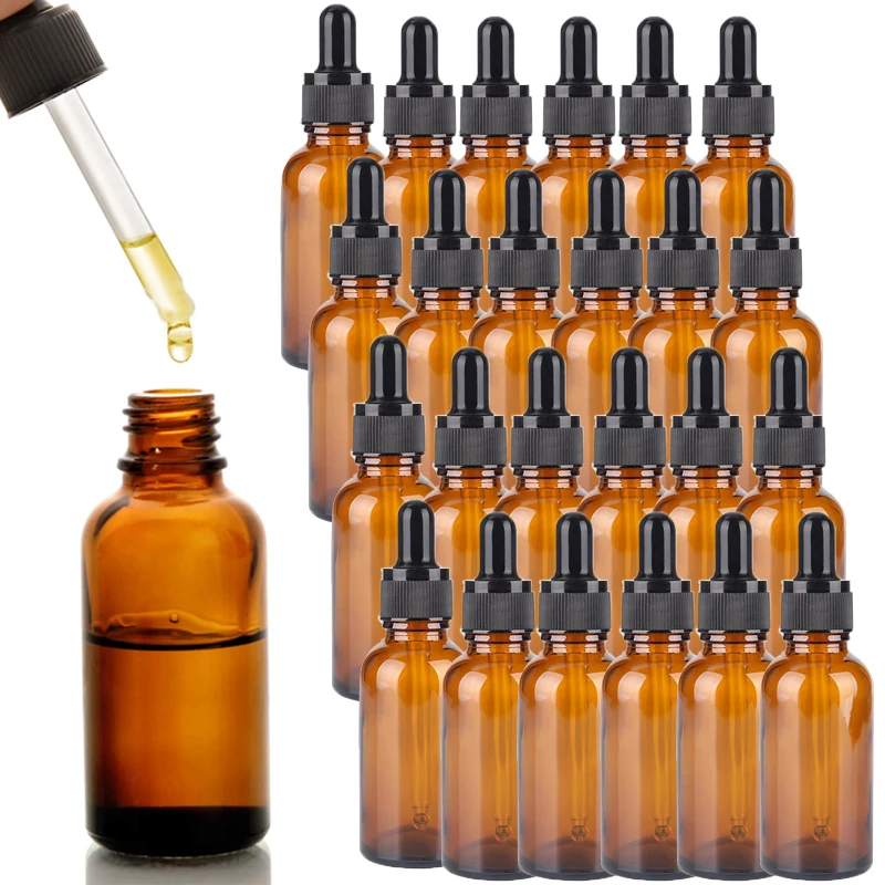 6-24 Pack Eye Dropper bottle, 30ml Amber Glass Bottles, with Glass Eye Droppers for Essential Oils