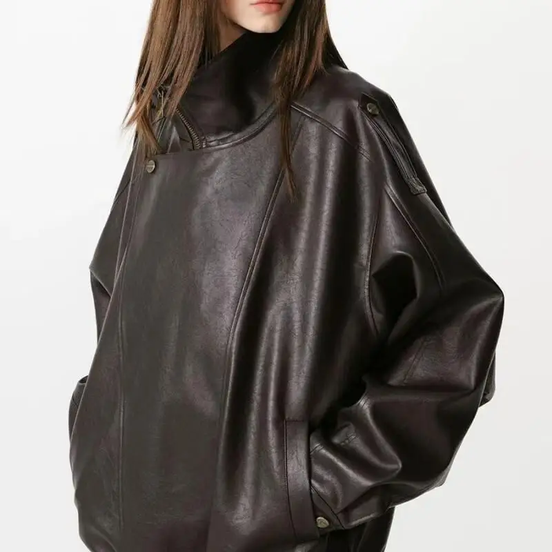 Veste en cuir de style américain pour femme, manteau d'automne, nouveau modèle, ample, polyvalent, design sens, locomotive