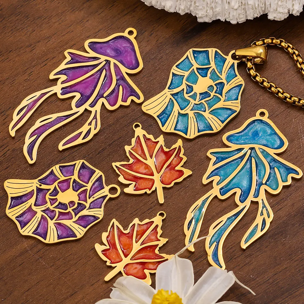 

2pcs Stainless Steel Charms Dark Blue Jellyfish Conch Enamel Pendants for Jewelry Bracelet Necklace Making Materials Accessories