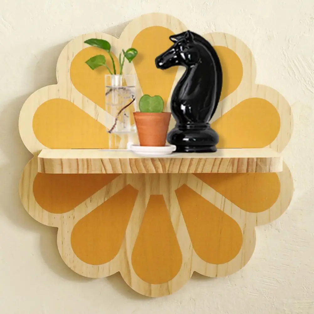 

Плавающая полка в форме цветка, деревянная настенная полка в форме цветка для фигурок растений, полка для выставки товаров для домашнего декора, декоративная
