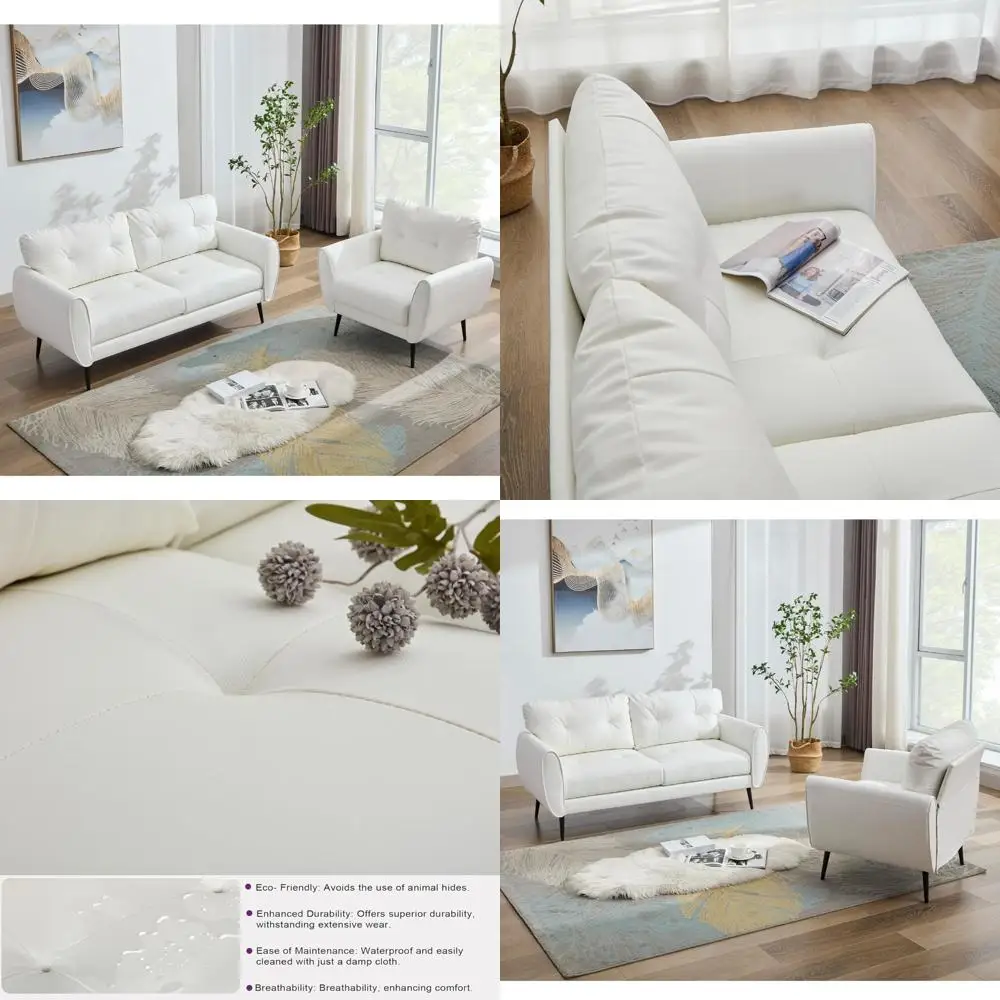 

Современный белый кожаный двухместный диван середины века — 61, удобный 2-местный диван с тафтингом для гостиной или офиса, идеально подходит для маленьких