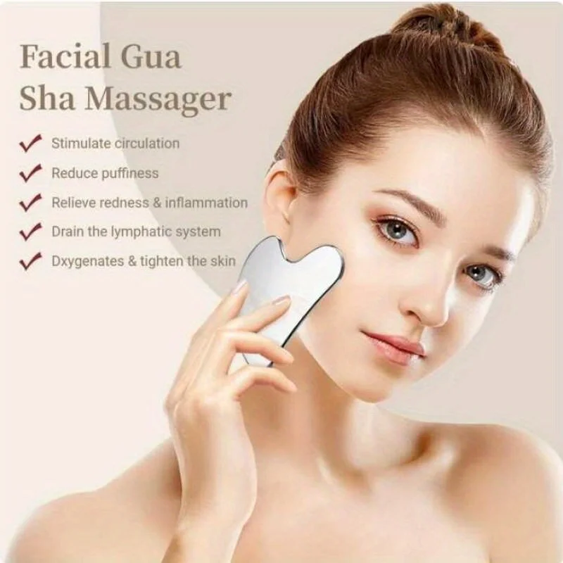 Gua Sha-Brett aus Edelstahl, Sommerkühlung, hellbeiges Anziehwerkzeug und Verbesserung von Augenringen, professionelles Beauty-Set