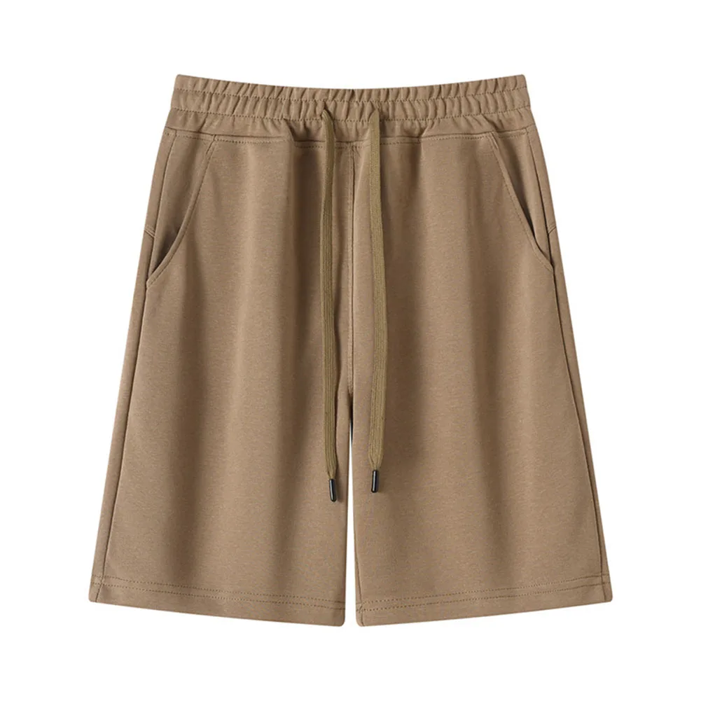 Men's Soft Polyester Casual Shorts in Knee-Length Style with Straight Cut Loose Fit and Solid Color Finish for Summer Wear