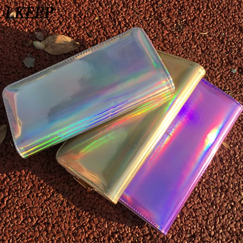 New Lanyard Laser Holographic Wallet Women Long Purse Female Clutch Bag Women Wallets Purses Portfel Zip Phone Pocket Carteras