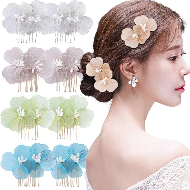 Premium Feel Bride Wedding Dress Hair Accessories Simple Vintage Elegant Hair Clip Golden Wire Hollow Flower Insert Comb Hairpin