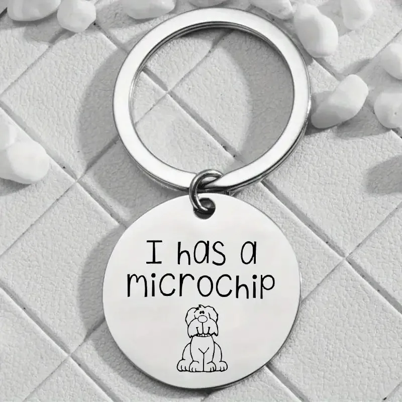 1pc, Silvery Round Pet ID Tag - I Has A Microchip - Cute Stainless Steel Engraved Metal Dog Tag