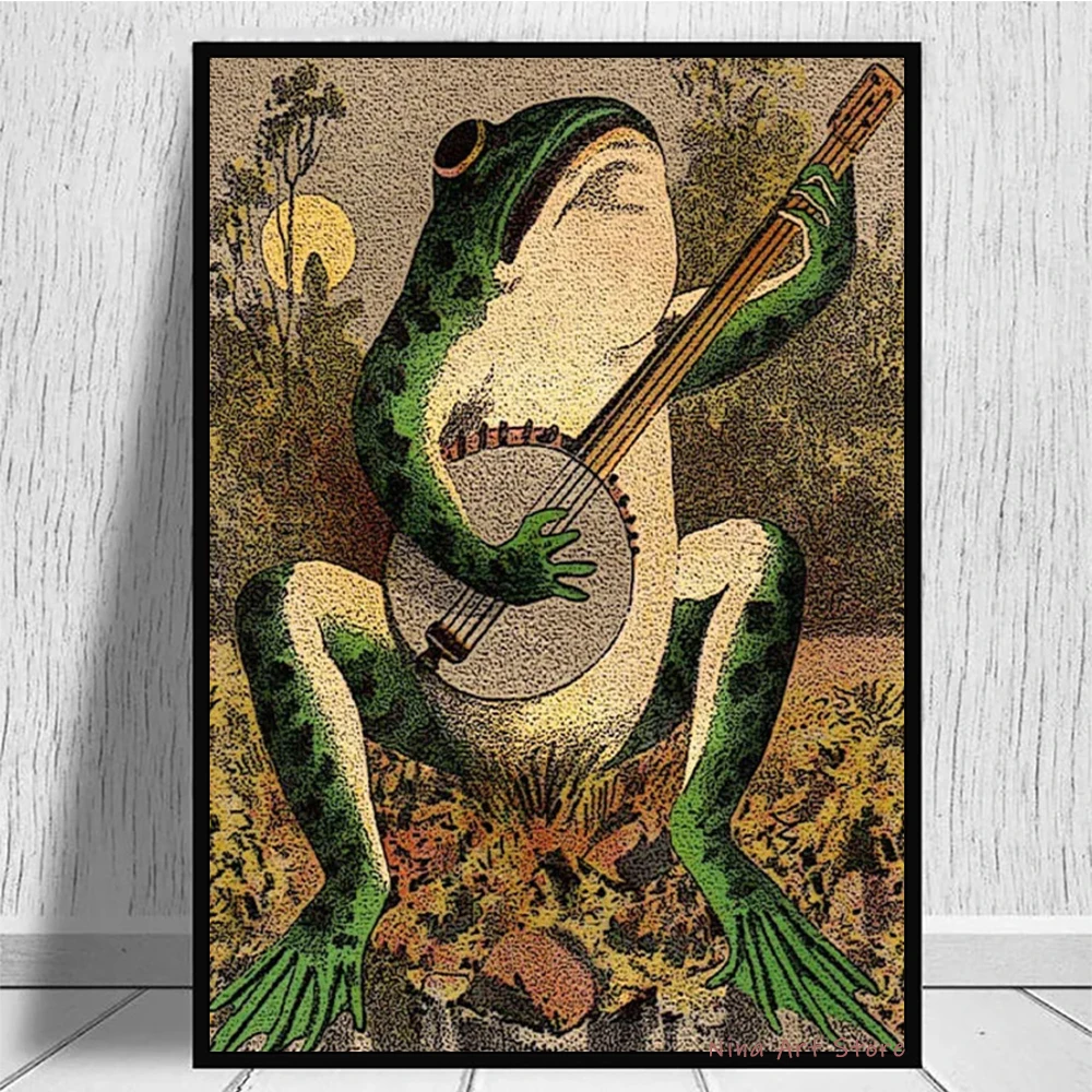 

Funny Posters and Prints Frog Making Music Canvas Painting Kids Room Decoration Pictures Abstract Animal Wall Art Home Decor