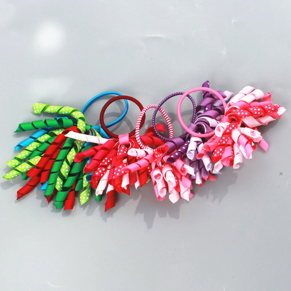 

10pcs Bow Ties High Elasticity Curly Ribbon Ponytail Holders Stretchy Hair Ropes For Kids Durable Gentle On All Hair Types