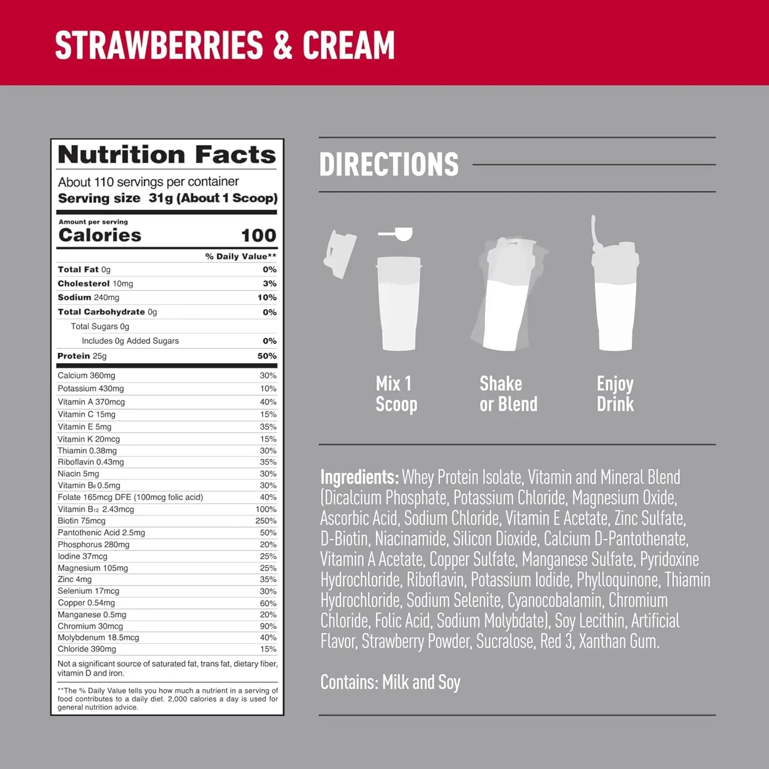 Melhor Venda Zero Carb 100% Pure Whey Isolate Proteína em Pó, Sem Lactose, Sem Glúten, Com Vitaminas, Morangos e Creme