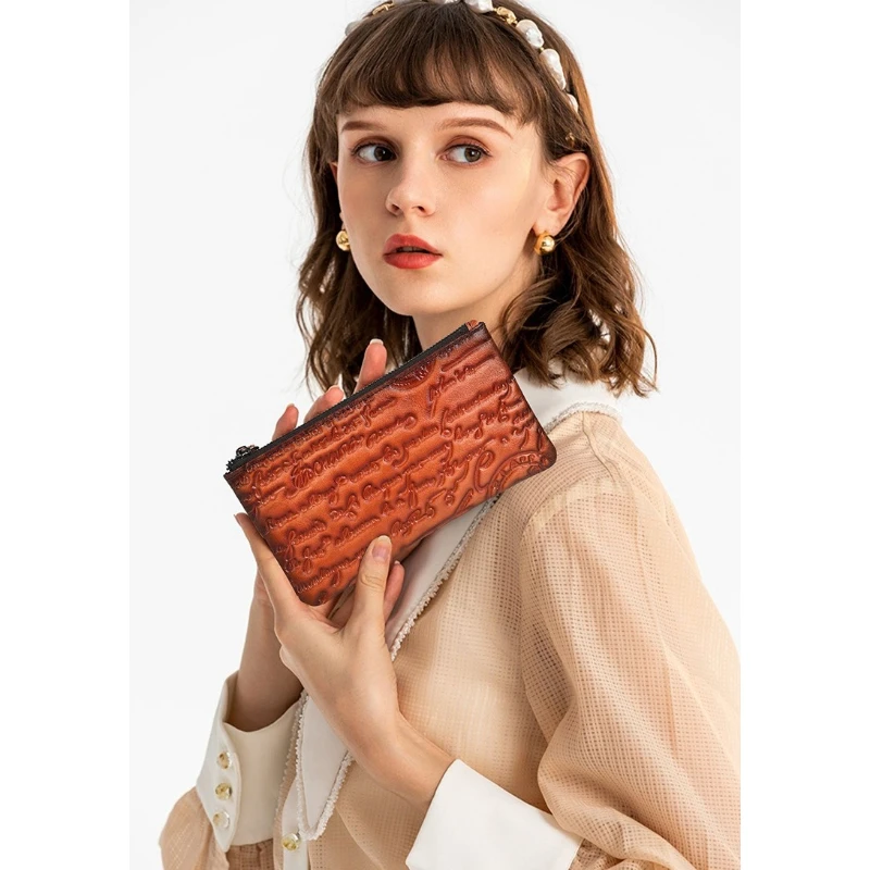 Retro Handmade Storage Bag Top-grain Cowhide Coin Purse Clutch Key Pouch Card Holder Slim Vintage Leather Organizer