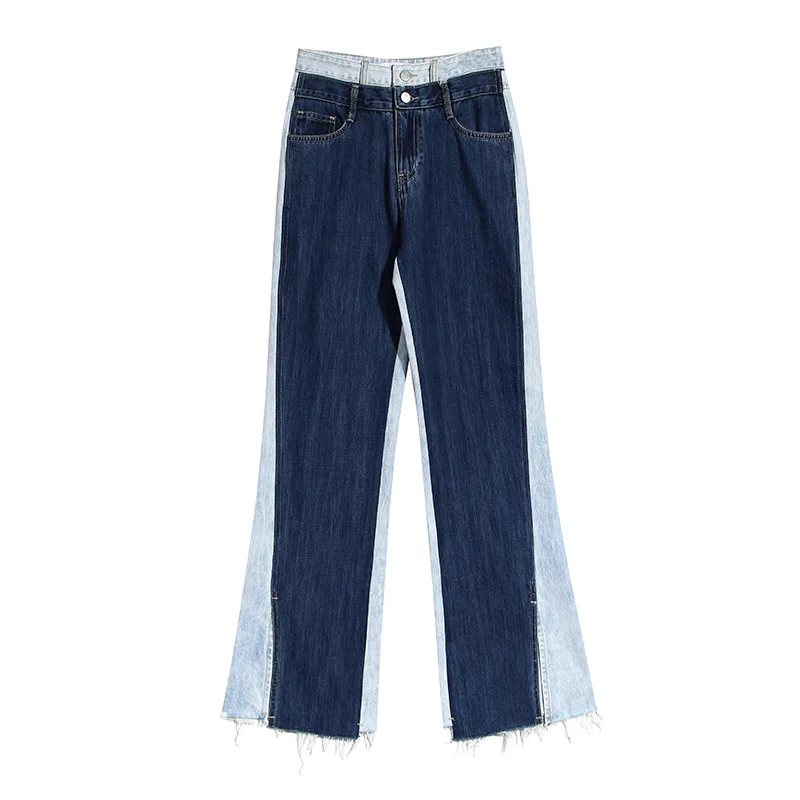 

Ladies' Dual-Color Contrasting Splicing Washed Wide Leg Pants High Waisted Slimming Denim Long Legs Thin Style