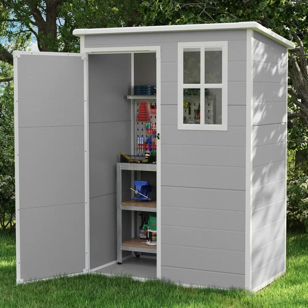 

Outdoor Storage Shed 5x3 FT,Plastic Garden Shed , Garbage Can, Tool,Outside Sheds & Outdoor Resin Shed with Lockable Door