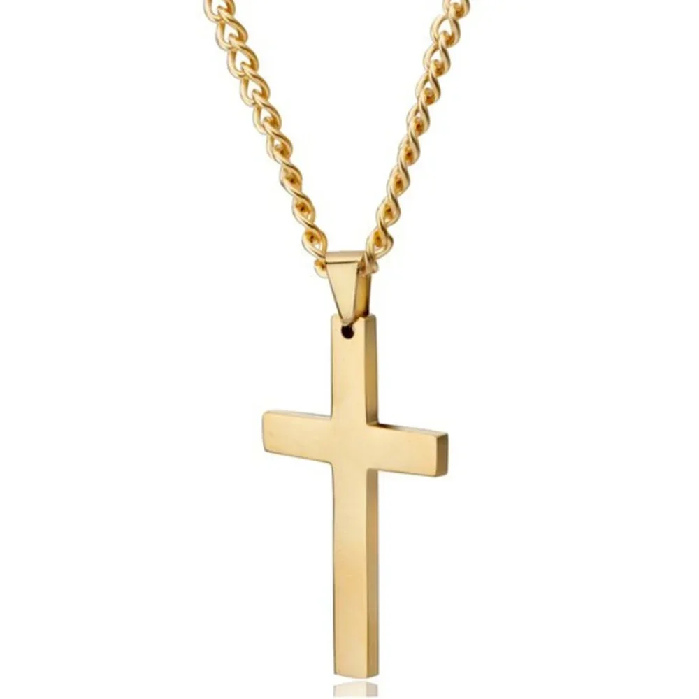 Simple Cross Necklace Pendant Christian Jesus Metal Polished Unisex Fashion Prayer Choker Chain Jewelry Gifts