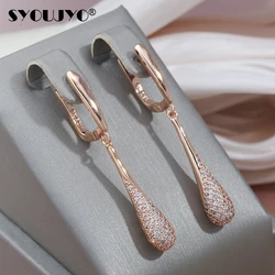 SYOUJYO Shining Drop Type Tassel Dangle Earrings For Women Twinkle Natural Zircon 585 Rose Gold Color Fashion Jewelry 2021 Trend