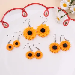 Trendy Sweet Yellow Daisy Dangle Earrings For Women Girls Korean Fashion Asymmetric Sun Flower Earrings Travel Party Ear Jewelry