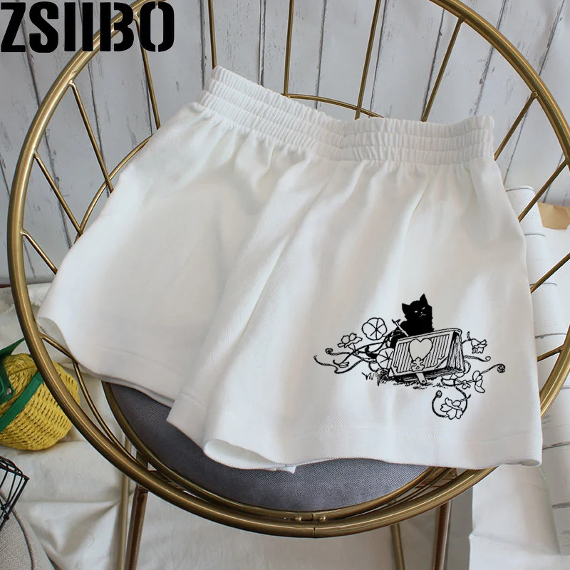 Cat Treasure Print Y2k Loose Women's Shorts High Waist Star Fun Kitten Print Summer Harajuku Fashion Sports Sweatpants Beach Y2K