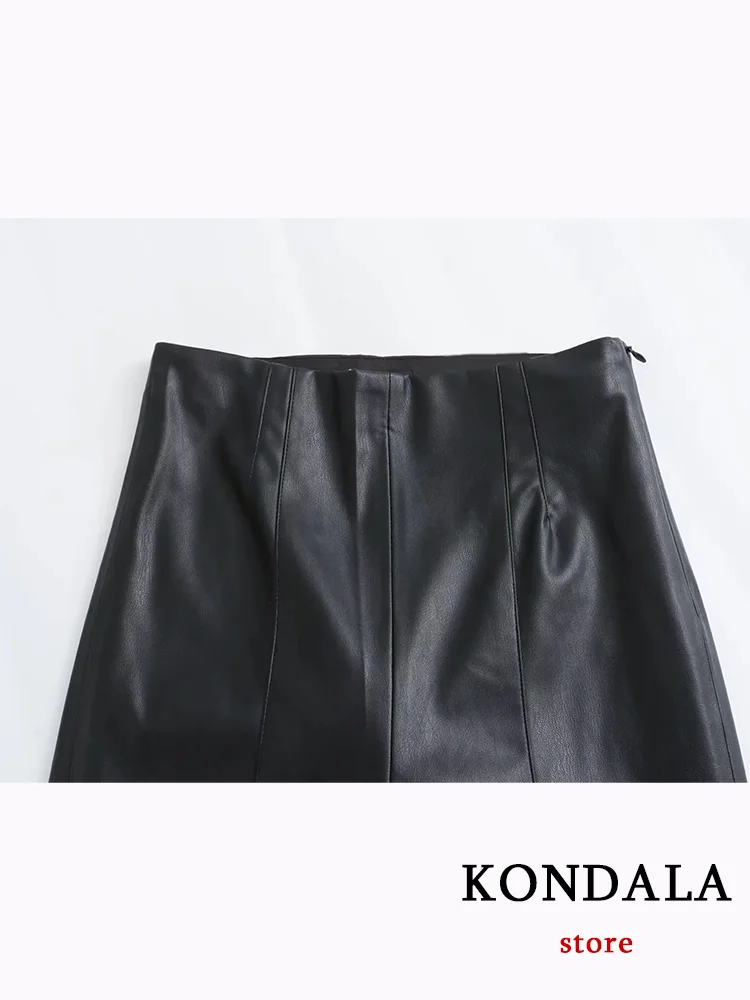 Pantaloni Chic Vintage in pelle solida KONDALA pantaloni a gamba dritta con cerniera a vita alta moda 2024 pantaloni autunno inverno
