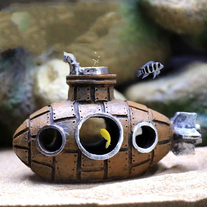 Aquarium Fish Tank Decorations Landscape Submarine Wreck Ship Vintage Resin Design Boat Aquarium Accessories Home Decorations