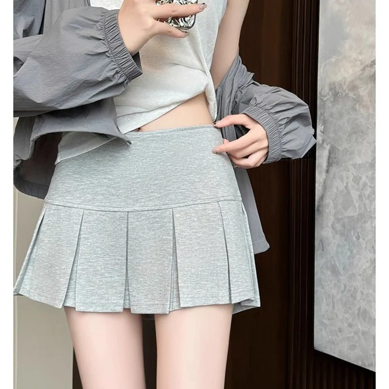 

Летняя горячая распродажа: Женские тонкие серые плиссированные юбки, корейские повседневные короткие юбки с высокой талией для девушек, модные короткие платья А-силуэта для женщин