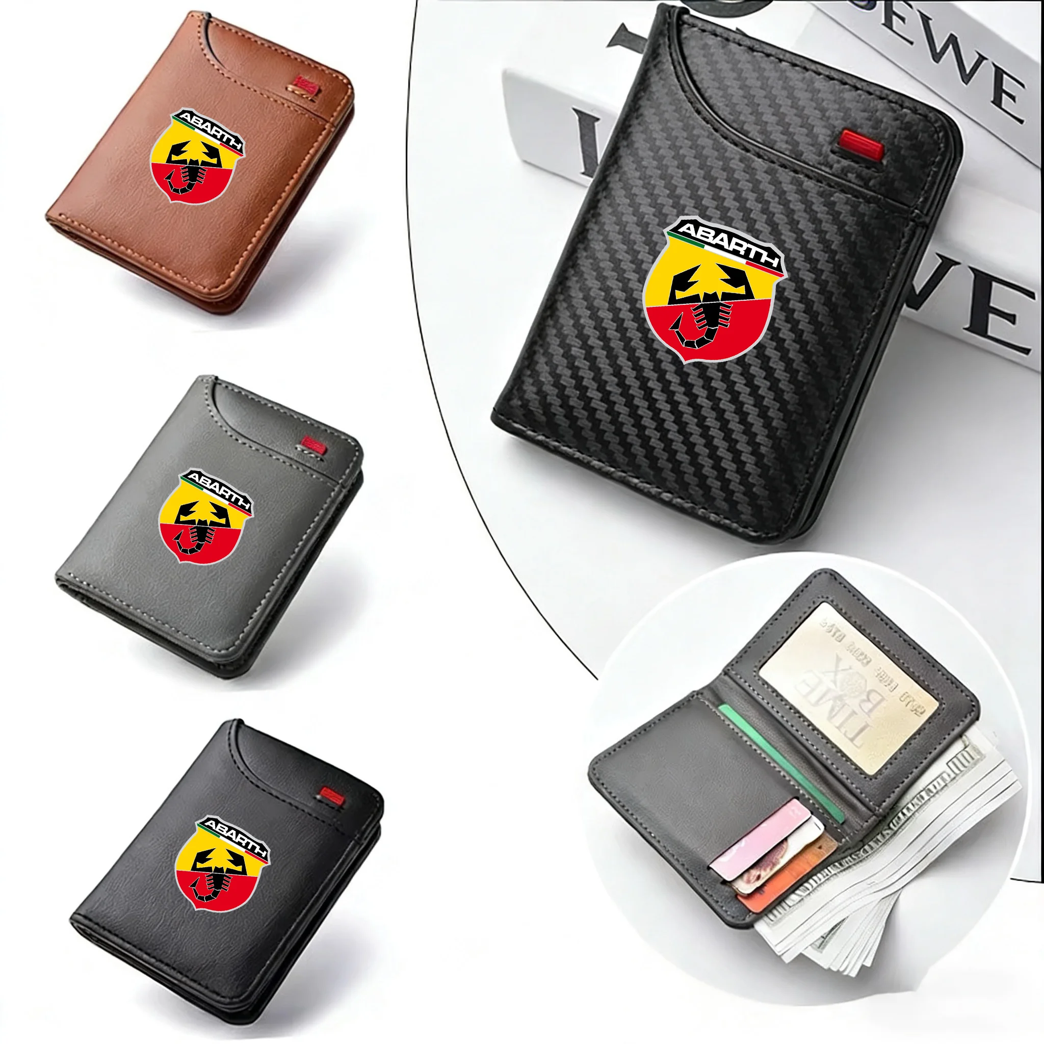 עור דק במיוחד מיני PU סיבי פחמן מחזיק כרטיס אשראי גברים ארנקים גברים עבור פיאט אבארט 695 595 500 competitzone 12 ספיידר